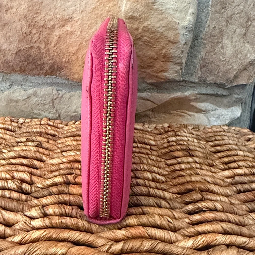 Tory Burch Robinson Pink Saffiano Leather zip around Continental Wallet